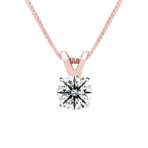 1/3 Carat Lab Grown Diamond Soltiaire Necklace In 14K Rose Gold, 18 Inches